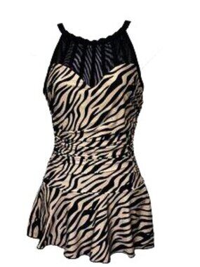 Alisha Levine One Piece Tan Blk Zebra Over Skirt Swimsuit Size 8